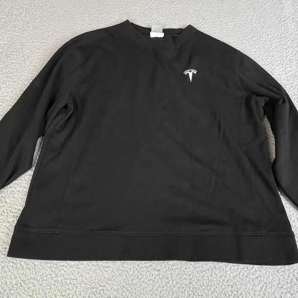 Tesla Unisex Sweatshirt L Black Crew Neck Fleece Pullover Embroidered Sweater - Picture 1 of 10